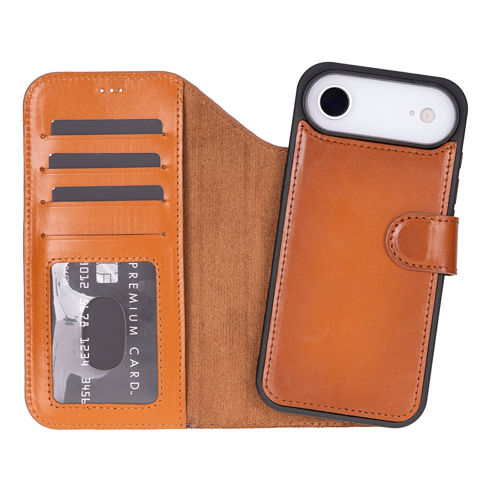 iPhone 17 Air Magicportemonnaie Echtleder Geldbörsenhülle (Rot, Schwarz, Tan, Rosa, Grau, Blau, Braun,)
