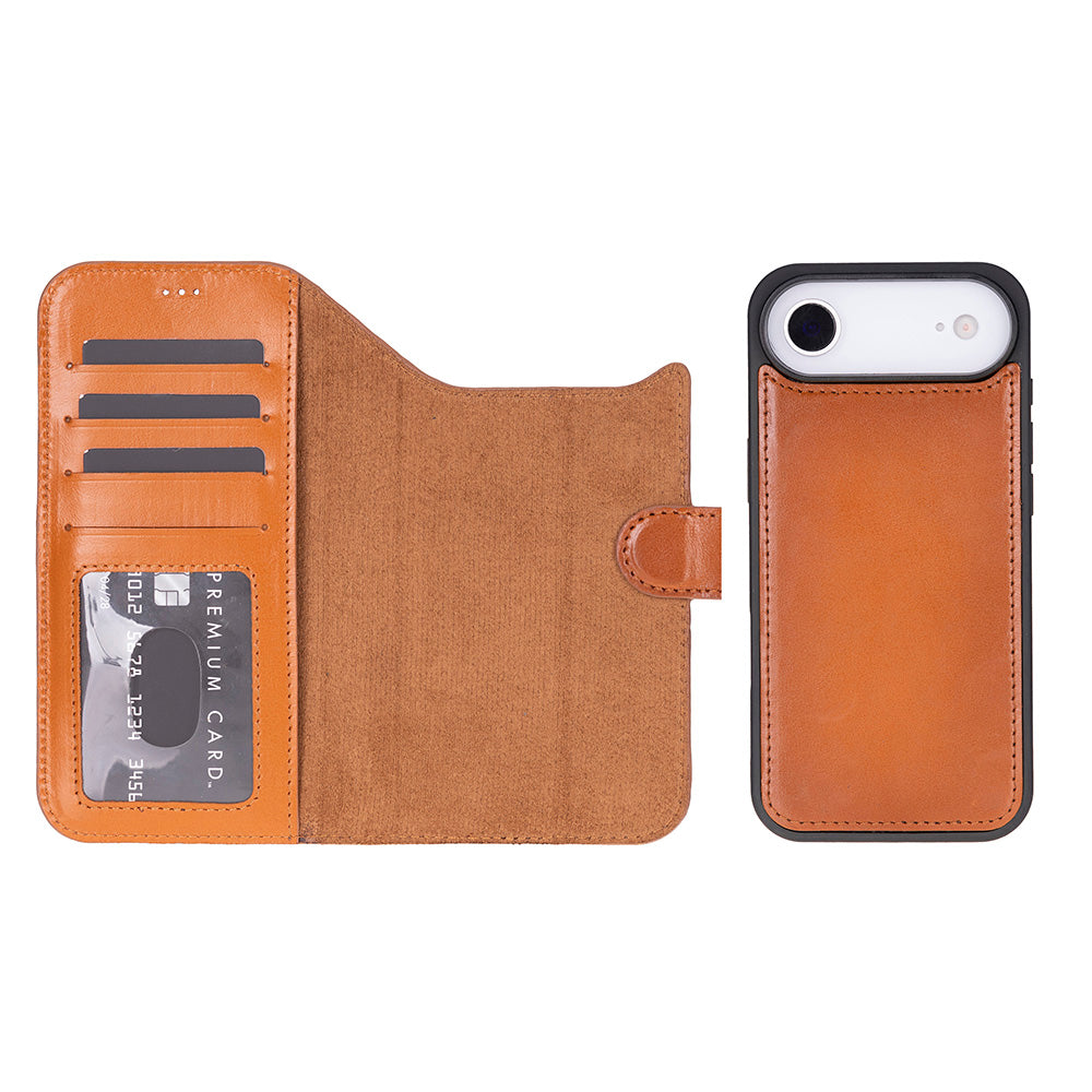 iPhone 17 Air Magicportemonnaie Echtleder Geldbörsenhülle (Rot, Schwarz, Tan, Rosa, Grau, Blau, Braun,)