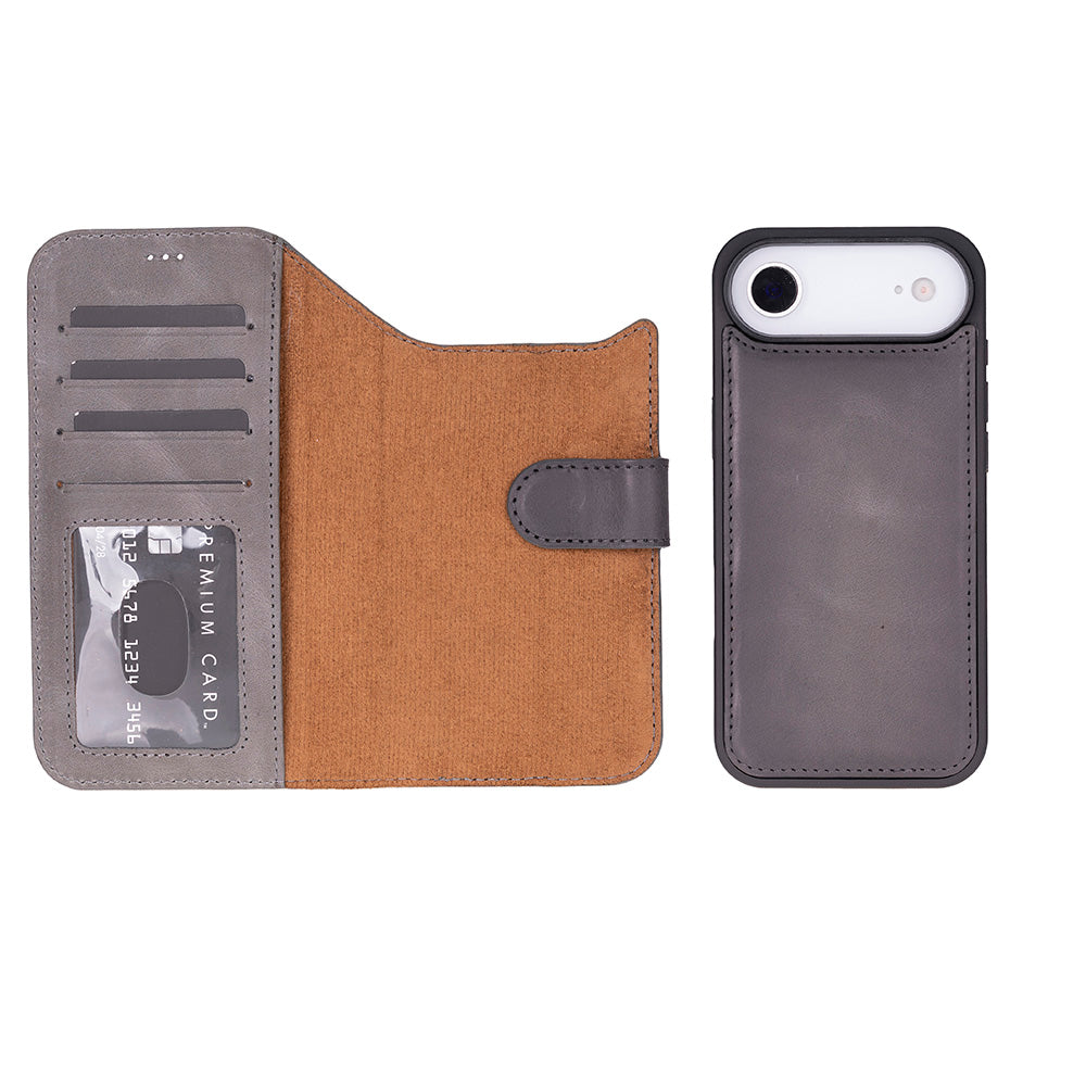 iPhone 17 Air Magicportemonnaie Echtleder Geldbörsenhülle (Rot, Schwarz, Tan, Rosa, Grau, Blau, Braun,)