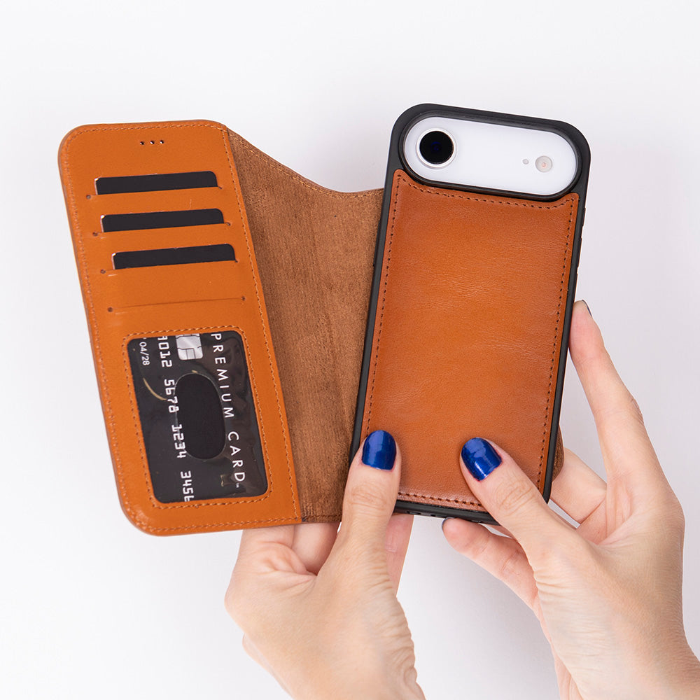 iPhone 17 Air Magicportemonnaie Echtleder Geldbörsenhülle (Rot, Schwarz, Tan, Rosa, Grau, Blau, Braun,)
