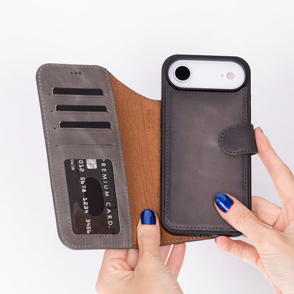 iPhone 17 Air Magicportemonnaie Echtleder Geldbörsenhülle (Rot, Schwarz, Tan, Rosa, Grau, Blau, Braun,)