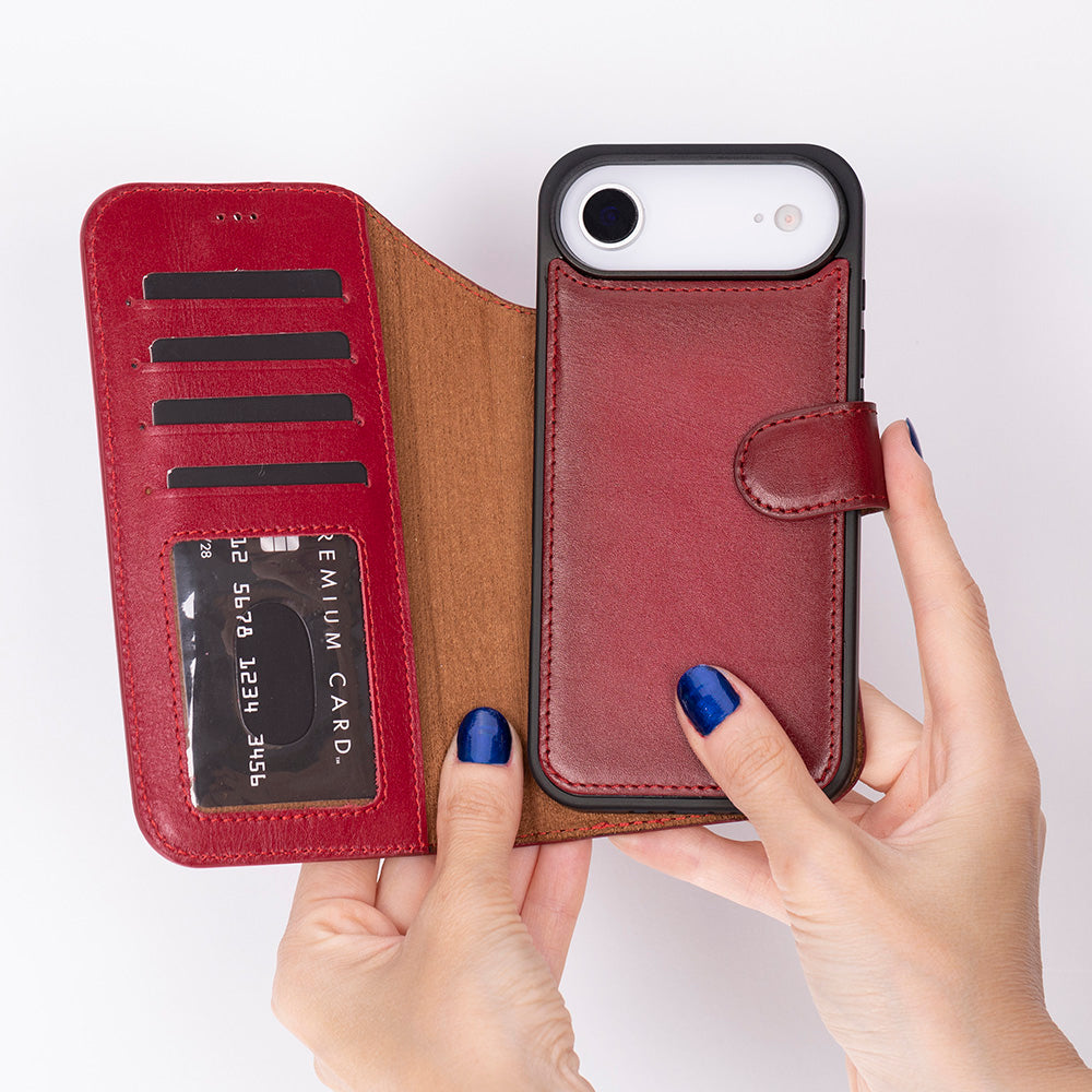 iPhone 17 Air Magicportemonnaie Echtleder Geldbörsenhülle (Rot, Schwarz, Tan, Rosa, Grau, Blau, Braun,)