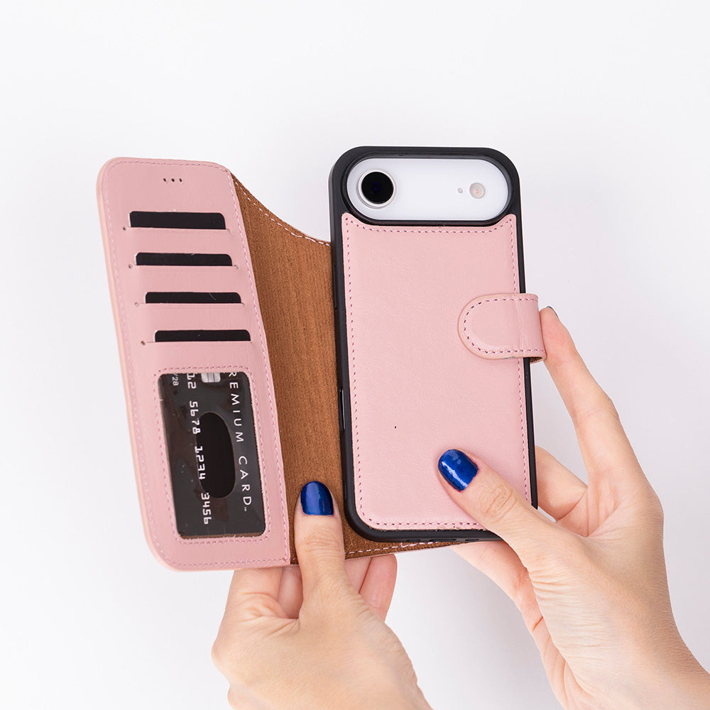 iPhone 17 Air Magicportemonnaie Echtleder Geldbörsenhülle (Rot, Schwarz, Tan, Rosa, Grau, Blau, Braun,)