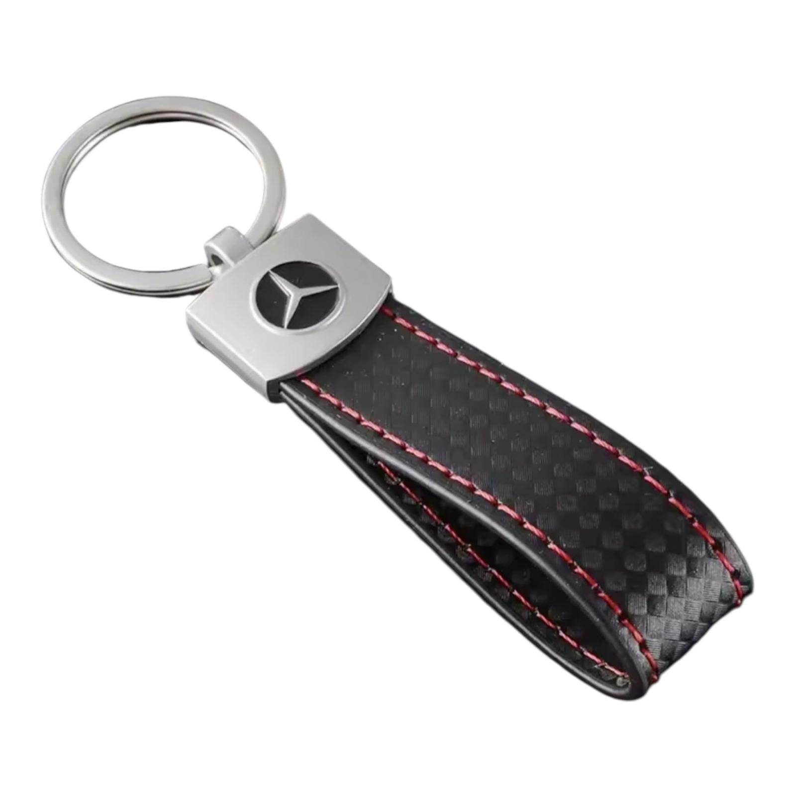 Mercedes Carbon Optik Schlüsselanhänger Leder Schwarz (Auf Wunsch mit Gravur)