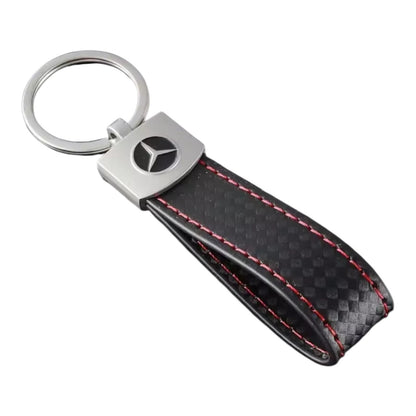 Mercedes Carbon Optik Schlüsselanhänger Leder Schwarz (Auf Wunsch mit Gravur)