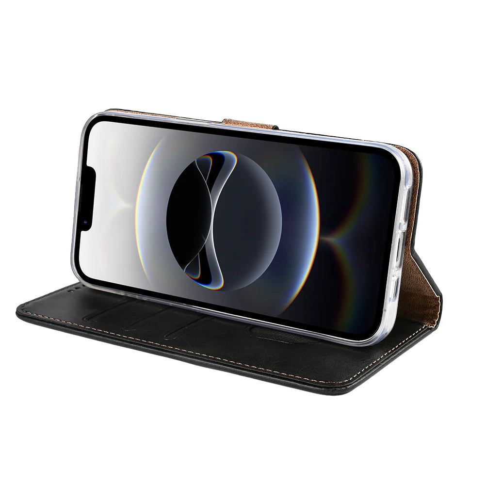 Rixus Book Case Wallet Case für iPhone 16e und iPhone 17e Schwarz