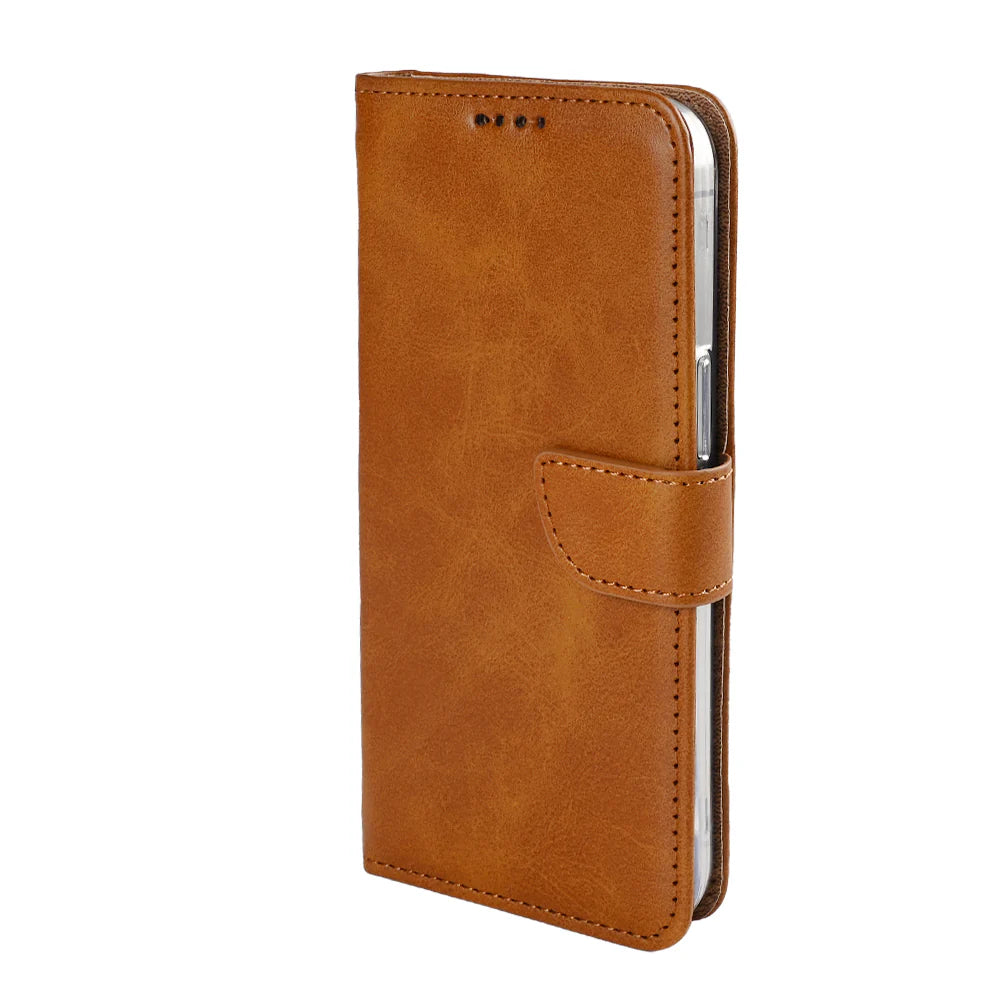 Rixus Book Case Wallet Case für iPhone 16e und iPhone 17e Light Braun