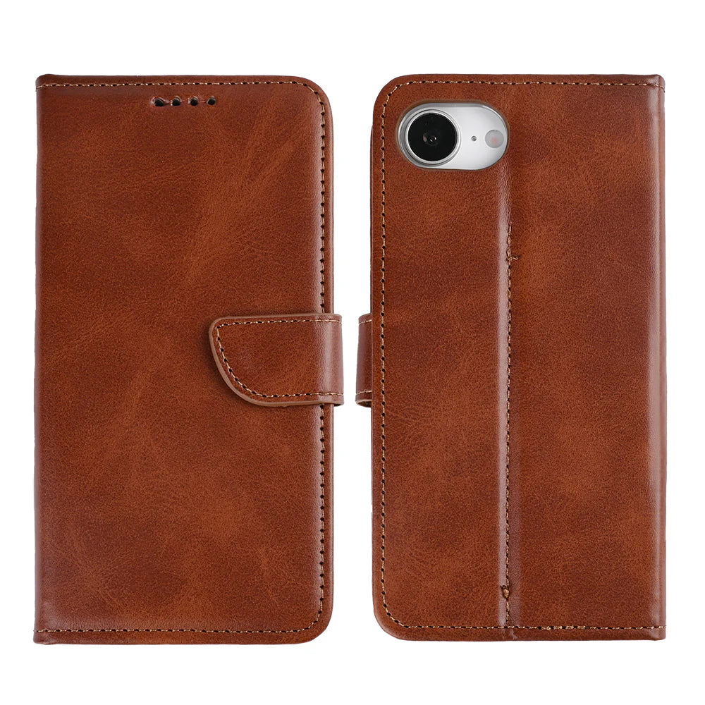 Rixus Book Case Wallet Case für iPhone 16e und iPhone 17e Braun