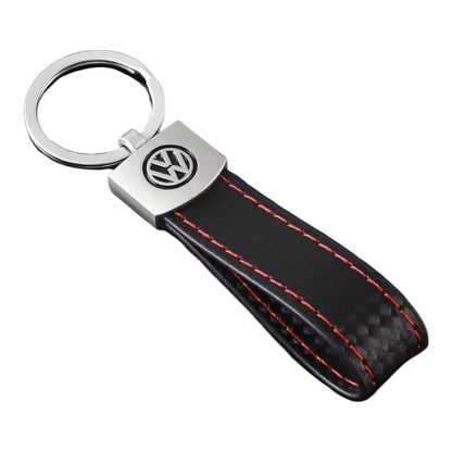 VW Carbon Optik Schlüsselanhänger Leder Schwarz (Auf Wunsch mit Gravur)