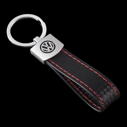 VW Carbon Optik Schlüsselanhänger Leder Schwarz (Auf Wunsch mit Gravur)