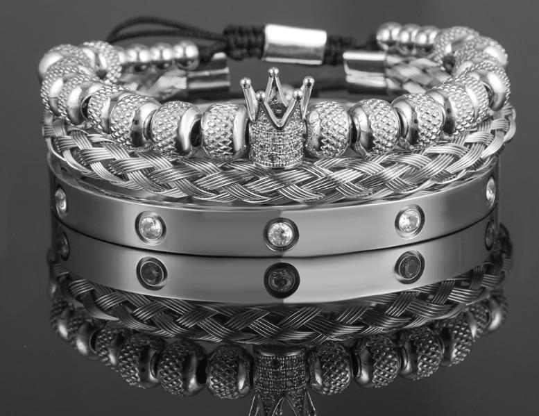 ROYAL KING Silber Schwarz Luxus Armband Bracelet  Schweizer Quarzwerk -ROYAL KING Damenschmuck- Kostenloser Versand