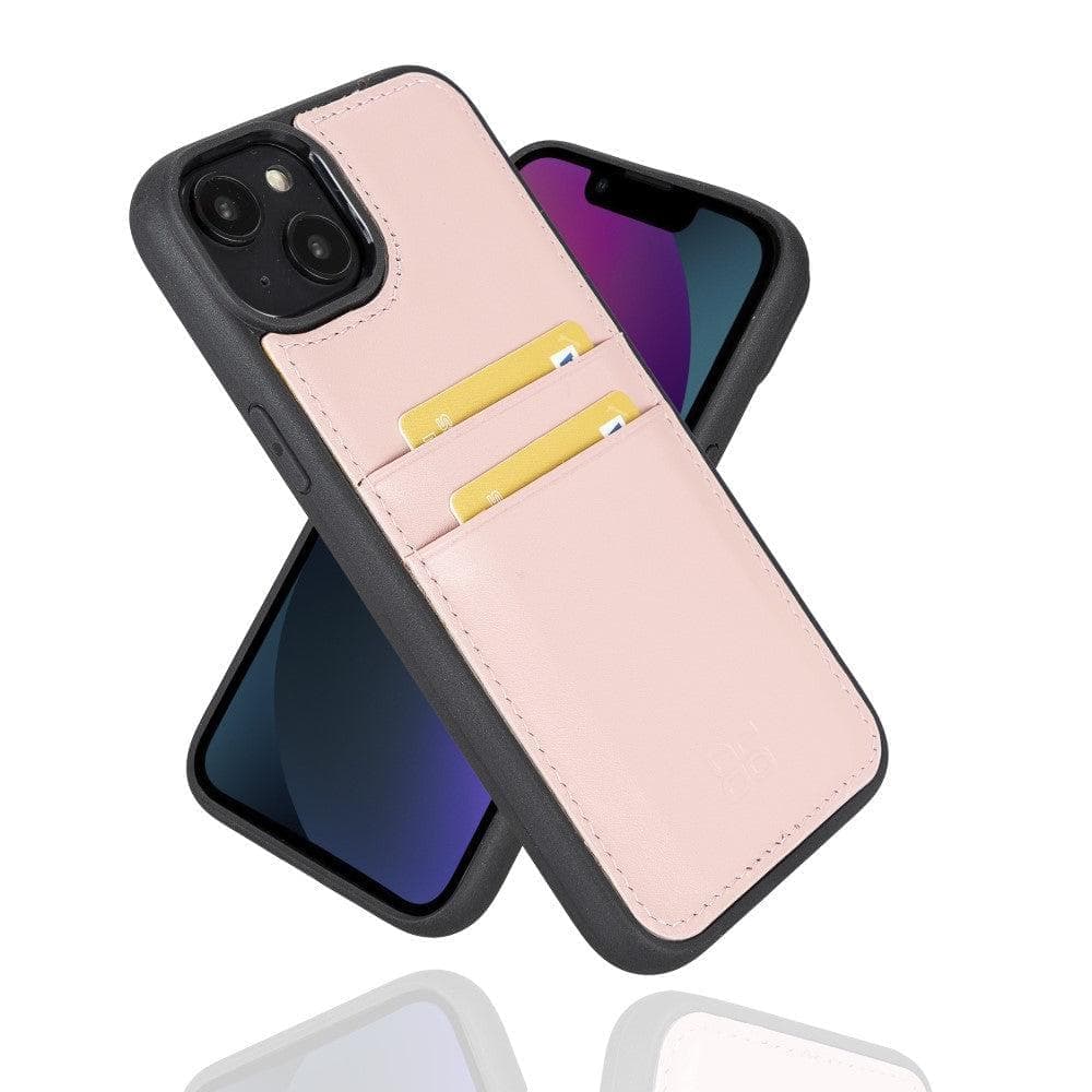 Leather Case for iPhone 15 Series with Card Holder iPhone 15 Plus / Pink / Leather Bouletta LTD