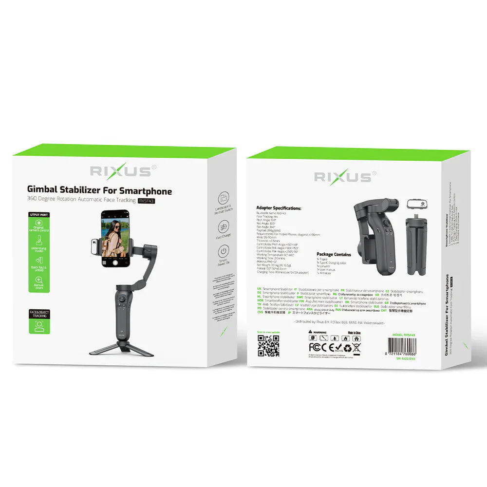 Rixus RXSF43 Gimbal-Stabilisator mit AI-Gesichtserkennung – für Vlogs, TikTok & Live-Streams
