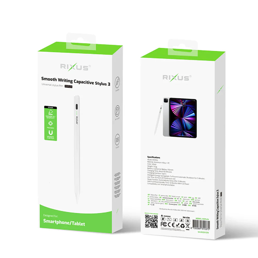 Rixus RXPL02 Smooth Writing Capacitive Stylus 2 – Kapazitiver iPad-Stift mit LED-Licht - Phonebazaar