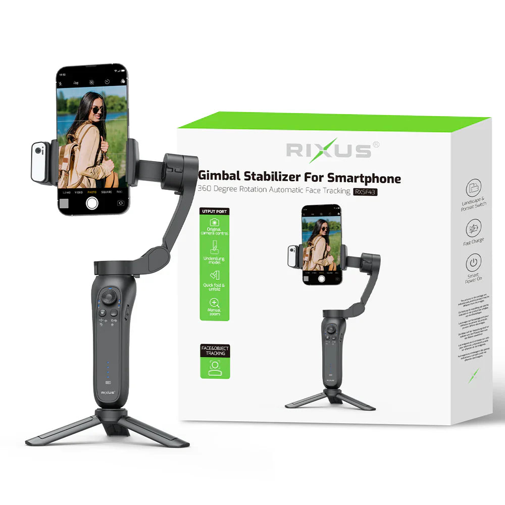 Rixus RXSF43 Gimbal-Stabilisator mit AI-Gesichtserkennung – für Vlogs, TikTok & Live-Streams