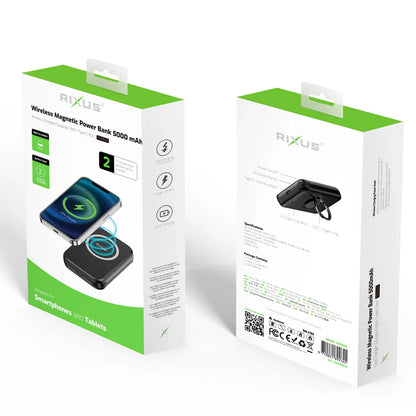 Rixus RXPB28 5000 mAh Magnetische Kabellose Powerbank – Type-C + Fingerring
