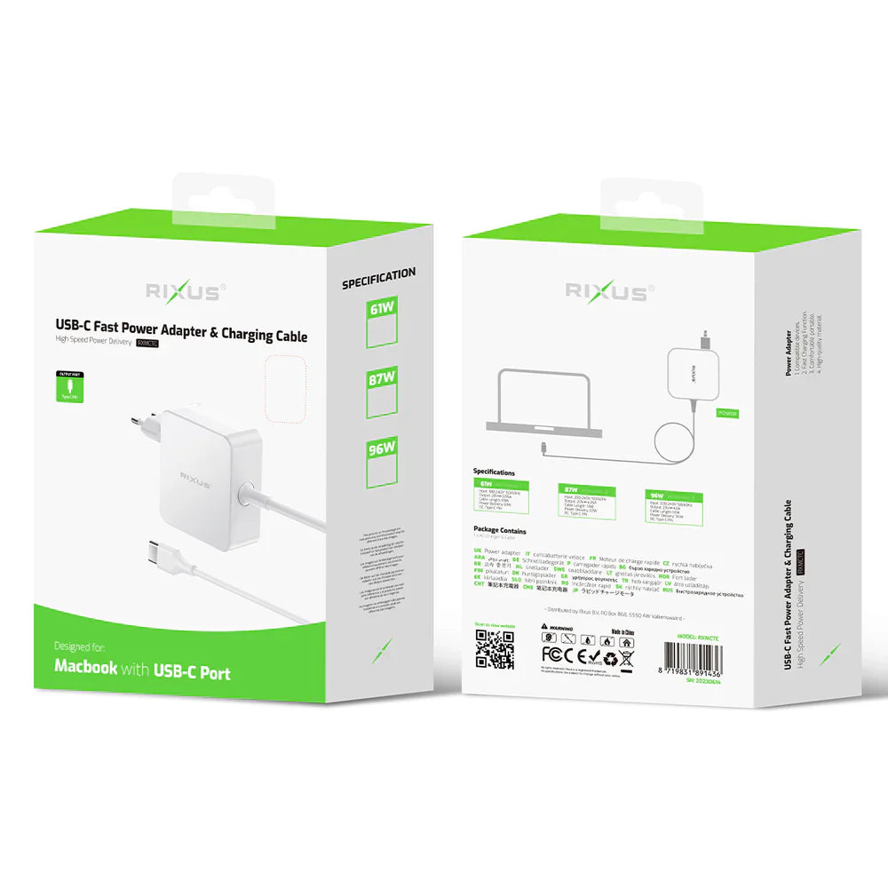 Rixus RXMCTC USB-C Ladegeraet für MacBook inkl. Ladekabel