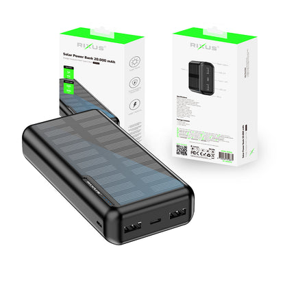 Rixus RXPB46 Solar Powerbank 20000 mAh Black - Phonebazaar