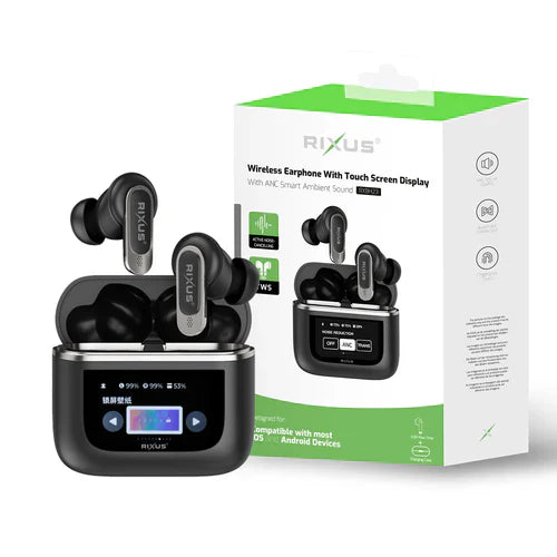Rixus RXBH23 Wireless Travel Pro Kopfhoerer – Ladecase mit Touchscreen Schwarz