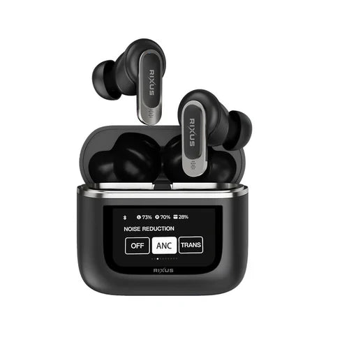 Rixus RXBH23 Wireless Travel Pro Kopfhoerer – Ladecase mit Touchscreen Schwarz