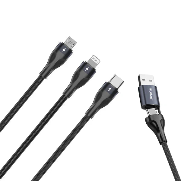 Rixus RXUC23 3-in-1 Schnellladekabel – 120CM Schwarz
