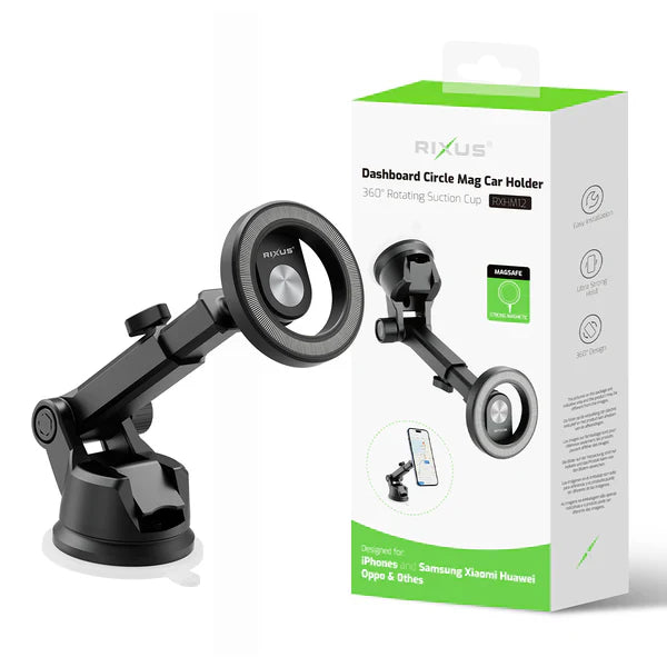 Rixus RXHM12 Dashboard Circle MagSafe Autohalterung – 360° drehbare Saugnapf-Halterung - Phonebazaar