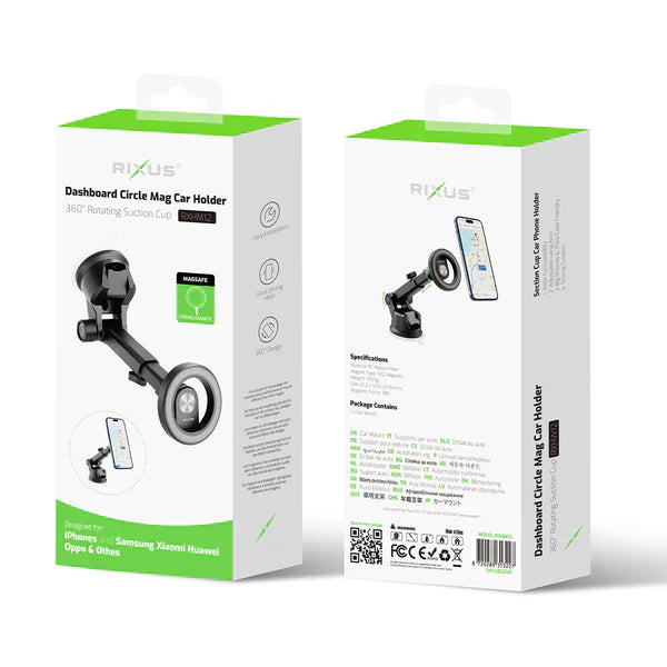 Rixus RXHM12 Dashboard Circle MagSafe Autohalterung – 360° drehbare Saugnapf-Halterung - Phonebazaar