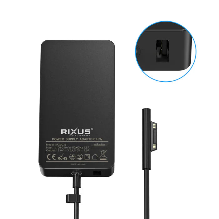 Rixus RXLC35 Microsoft Surface Ladegerät, 48W – Schnellladegerät für Reisen