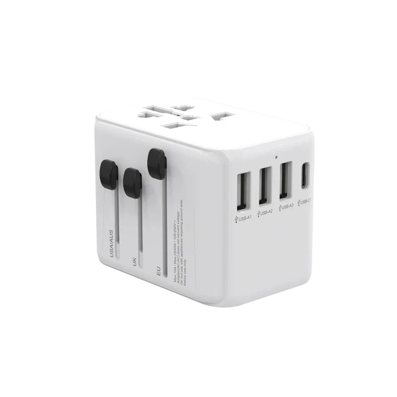 Rixus Universeller Reiseadapter Travel Reise Adapter USB-A & USB-C PD für 150+ Länder – Weiss