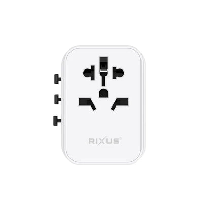 Rixus Universeller Reiseadapter Travel Reise Adapter USB-A & USB-C PD für 150+ Länder – Weiss
