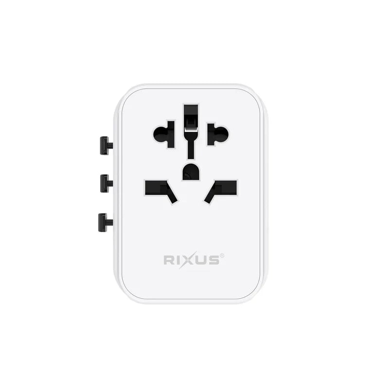 Rixus Universeller Reiseadapter Travel Reise Adapter USB-A & USB-C PD für 150+ Länder – Weiss