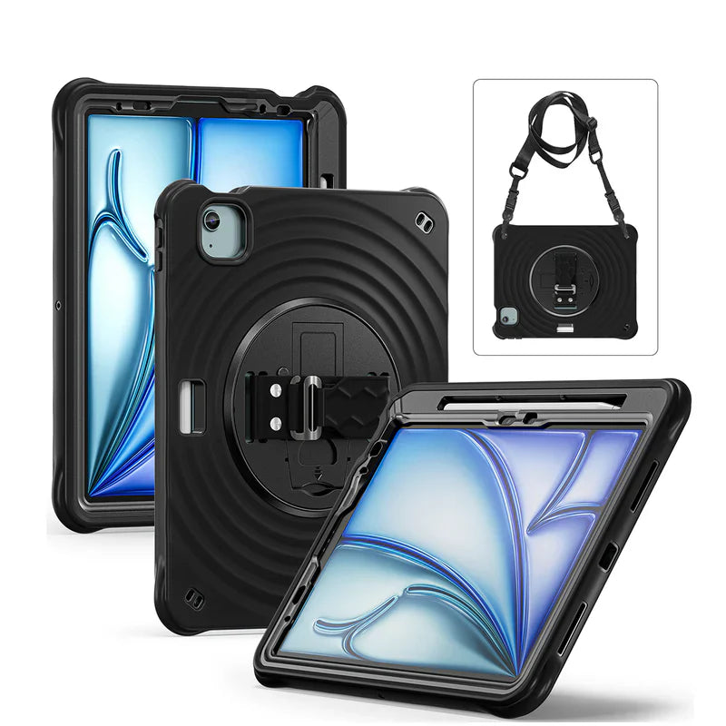 iPad Pro 11" (2024) Robuste Schutzhülle | 360° Drehbarer Ständer & Schultergurt