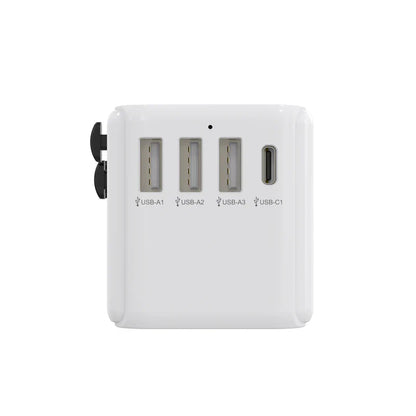 Rixus Universeller Reiseadapter Travel Reise Adapter USB-A & USB-C PD für 150+ Länder – Weiss