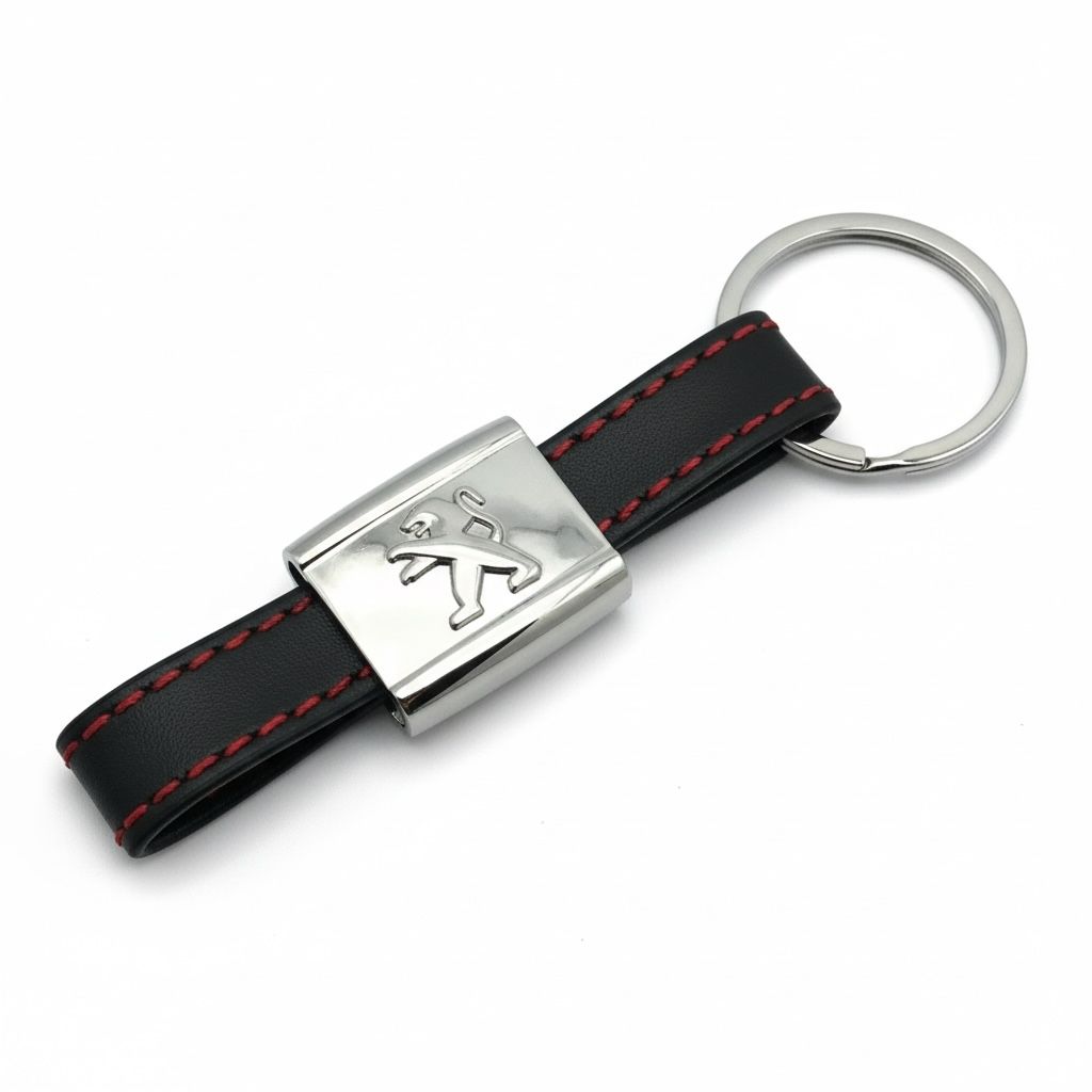 Peugeot Schlüsselanhänger Schwarz Leder  (Auf Wunsch mit Gravur)